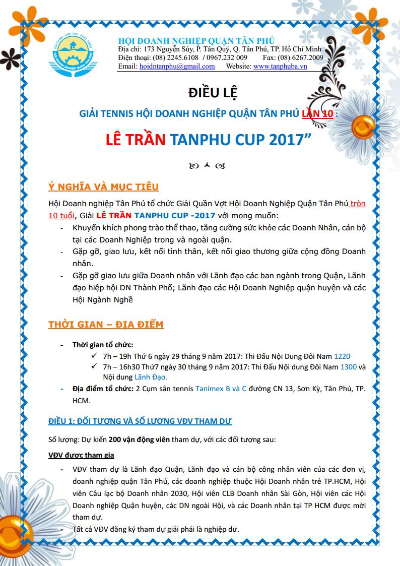 ĐIỀU LỆ GIẢI TENNIS LÊ TRẦN TÂN PHÚ CUP 2017