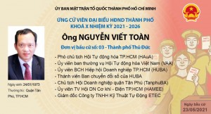 Ứng cử viên Đại Biểu HĐND Thành Phố - Ông Nguyễn Viết Toàn - Chủ tịch HDN Quận Tân Phú